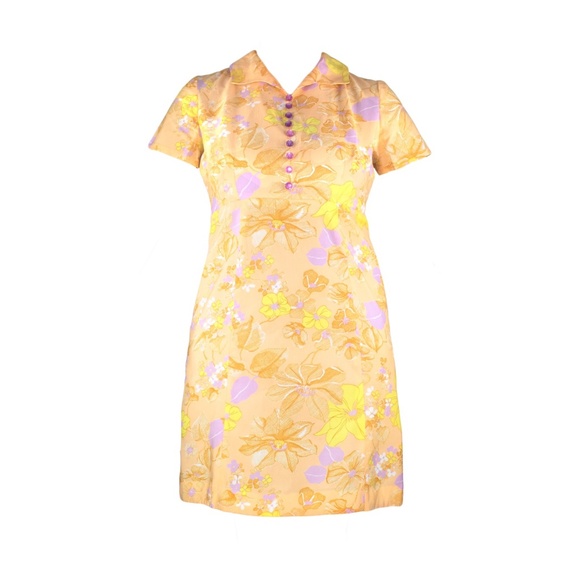 Vintage 1960’s Dress Peach Pastel Floral Mod Mini - Picture 1 of 4